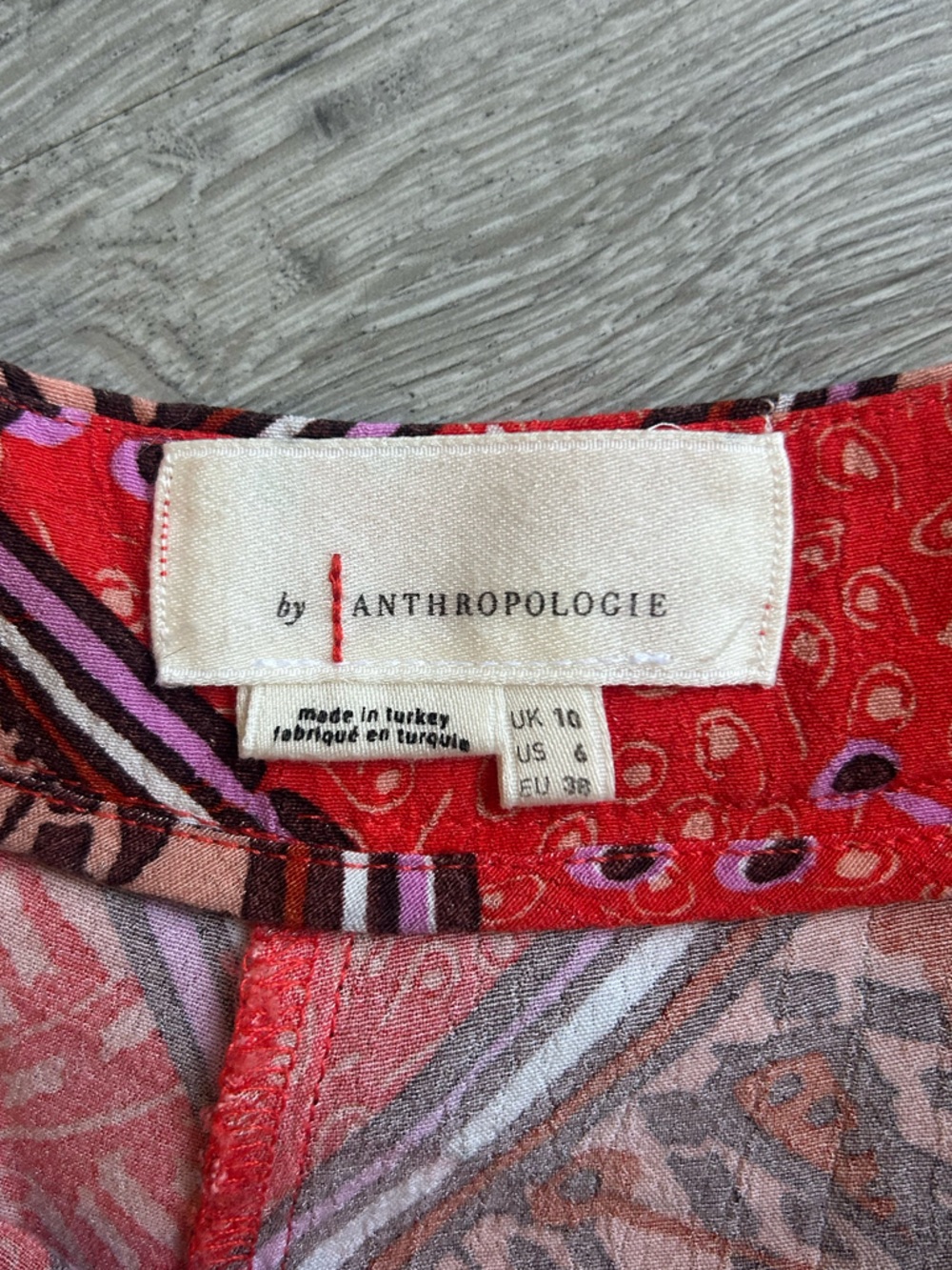 Anthropologie Geometric Bohemian Red/Orange Patterned Wide-Leg Palazzo Pants 6 - Picture 2 of 4